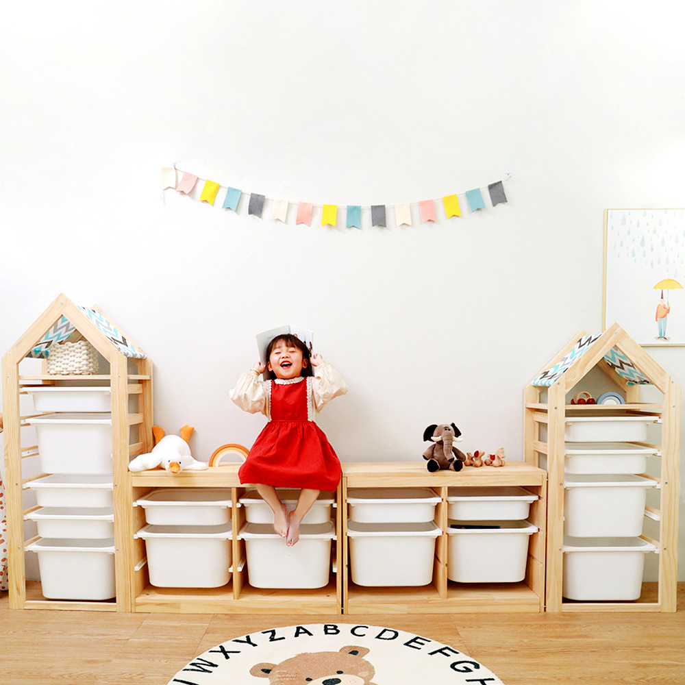 Children Kids Furniture Kids Cabinet with Plastic Storage Box Home Bookshelf Kids Book Rack