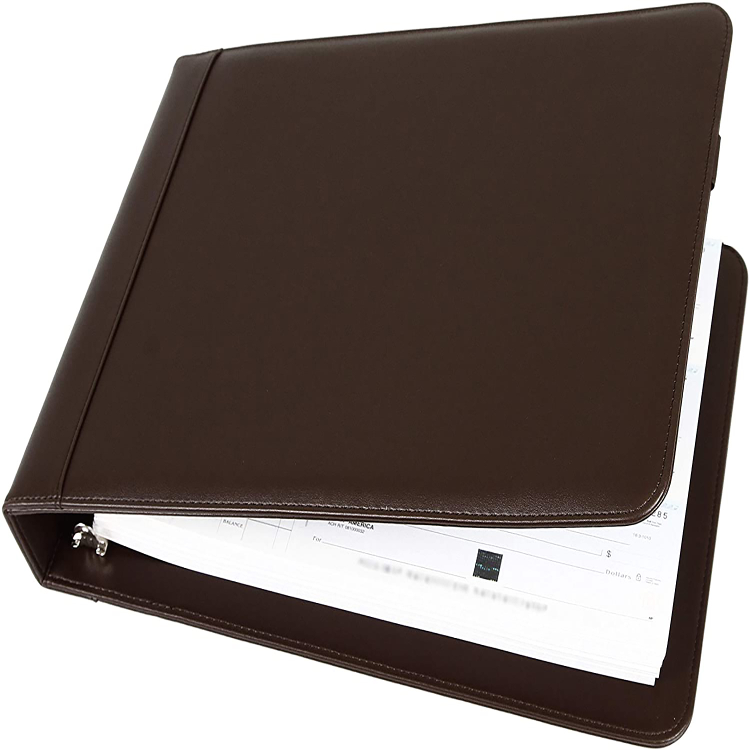 2Fold Supply Business Check Binder 7 Ring for 3-Up Business Size Checks with Extra Business Card Case - PU Leather Deluxe 7 Ring