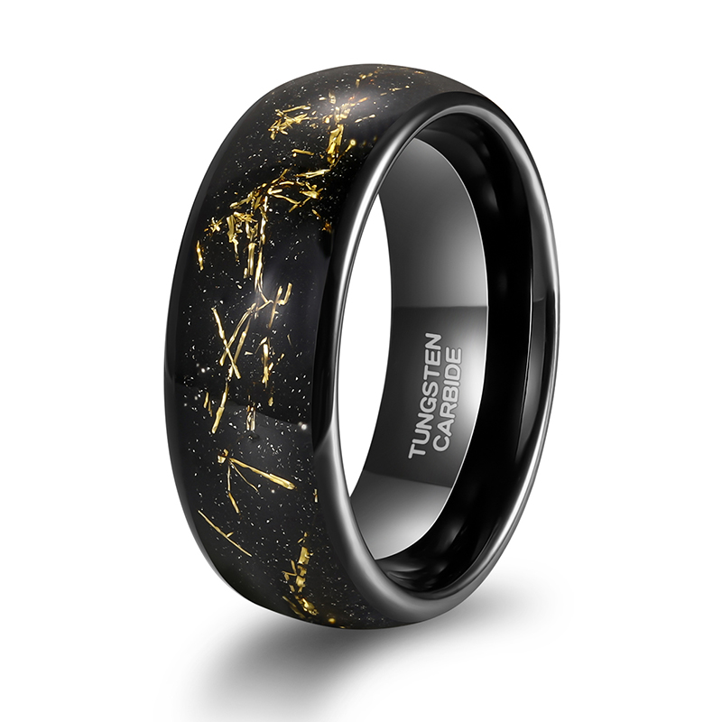 OLAN Fashion Male Jewelry 8mm Black Sandstone Gold Foil Brushed Silver Foil Tungsten Carbide Rings for Men Wedding Gift