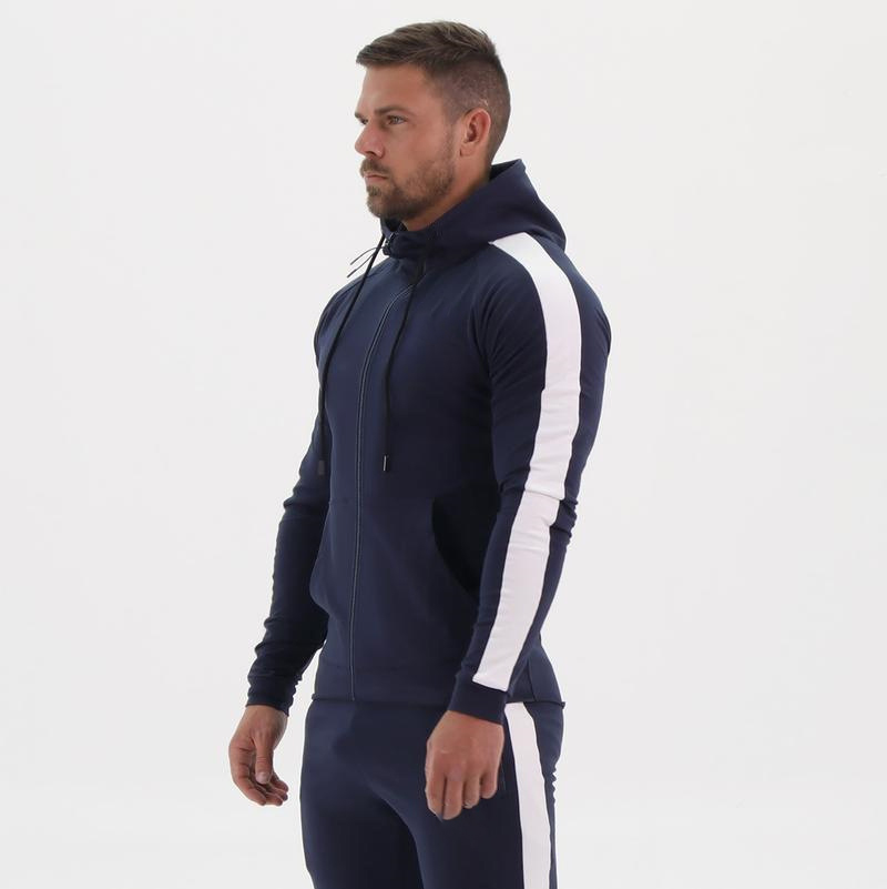 Double color contrasting pocket fit jacket comfortable running workout men zipper hoodie jacket