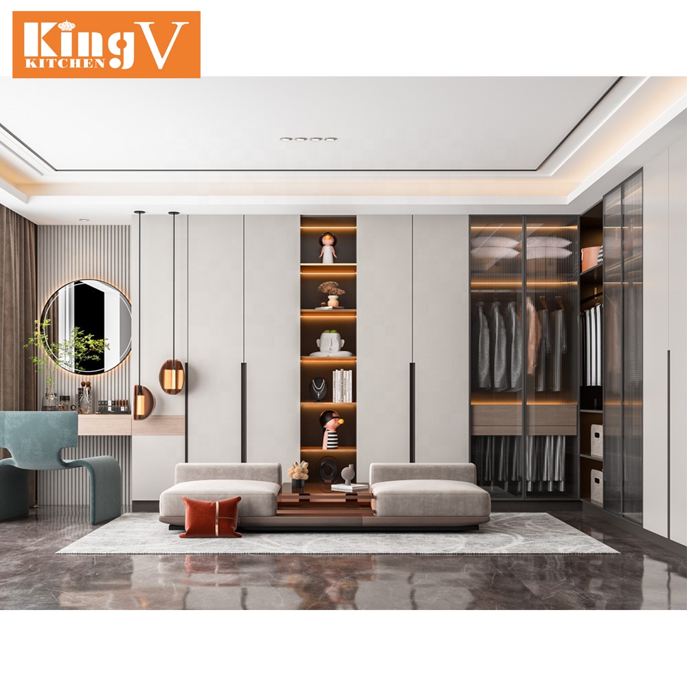 Современный алюминиевый шкаф KINGV для гардероба, гардеробной, стеклянной двери, интерьера