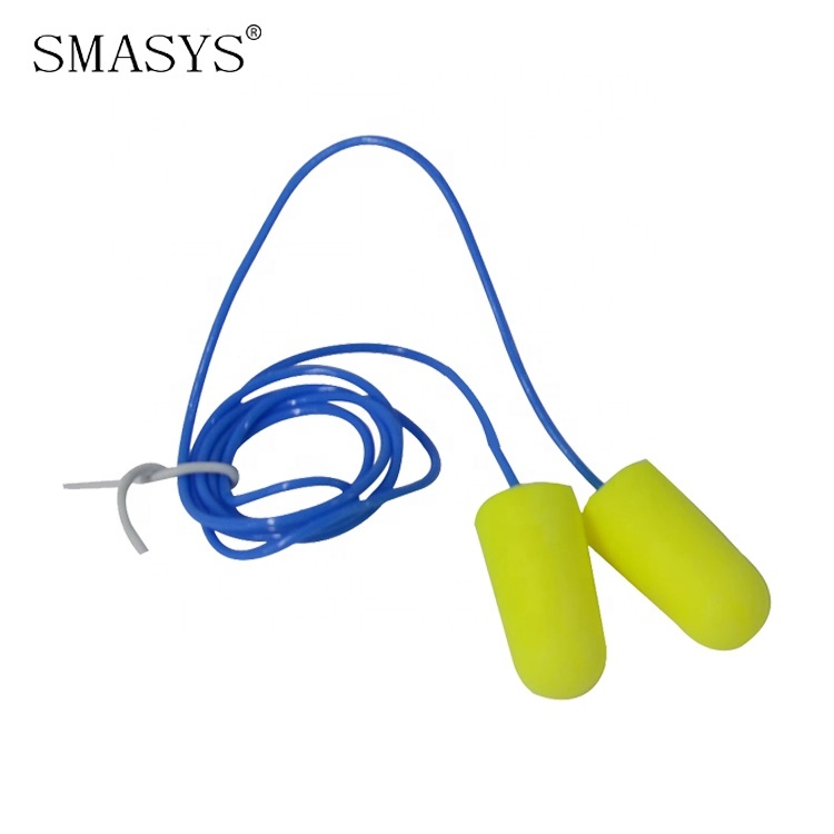 SMASYS Retail Noise Cancelling Factory Safety Earplugs Yellow Foam Earplug Ear Plug with PU Cord