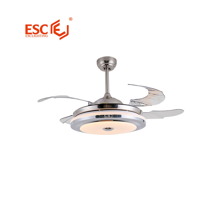Modern decorative 3 fan speed silent save energy silver invisible 4 blade ceiling fan with light