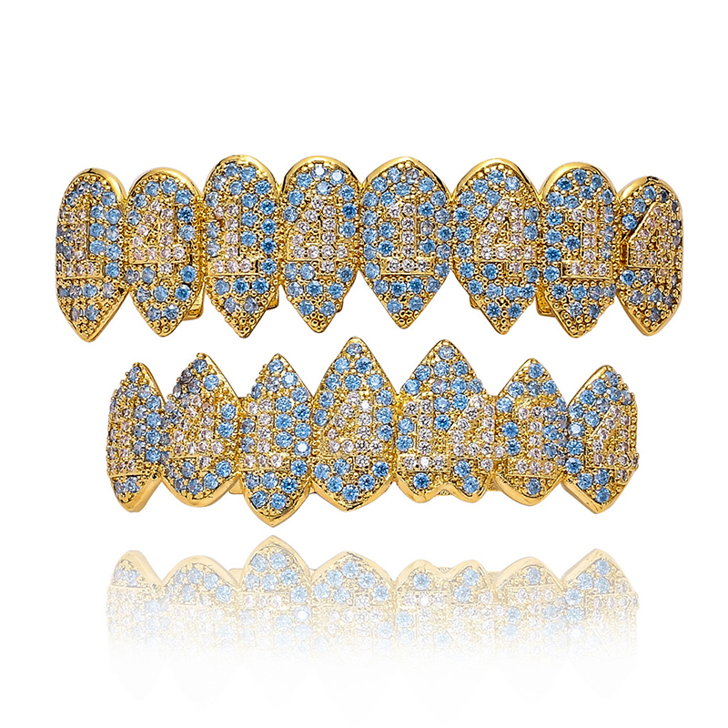 Подарок на Хэллоуин, хип-хоп, настоящая позолота, зубы Grillz Iced Out Cz, верхнее дно, Зубы вампира Fang, грили для вечеринки