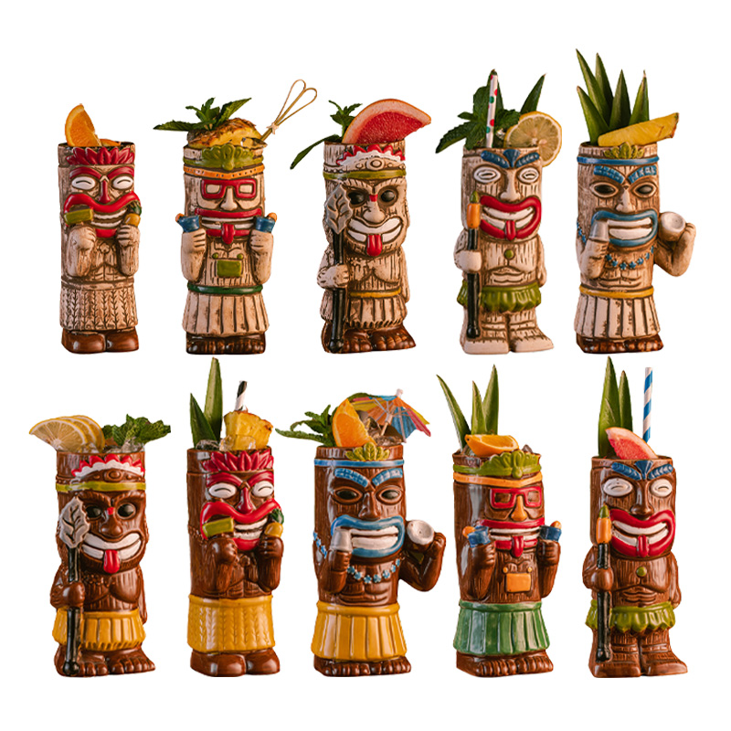 Wholesale Tiki Mug Handmade Custom Ceramic Tiki Mug Creative Hawaii Cocktail Cup Vazos Tikis For Party