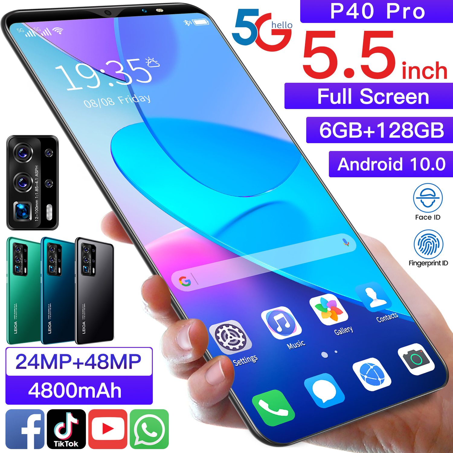 Лидер продаж на Amazon, новые мобильные телефоны P40 Pro, 6 ГБ + 128 ГБ, Android, 5,5 дюйма, недорогие смартфоны по индивидуальному заказу, сотовый телефон