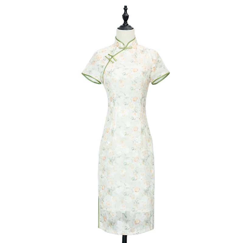 Chiffon Jacquard Chinese Long Dress Sexy Cheongsam Dress Chinese Classical