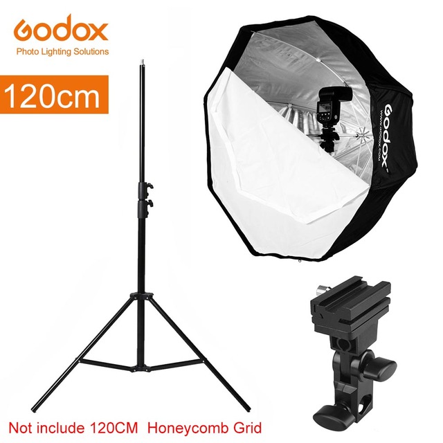Зонт Godox 120 см восьмиугольный софтбокс с сотовой сеткой и алюминиевой подставкой 280 см, комплект кронштейнов держателя для вспышки Speedlight