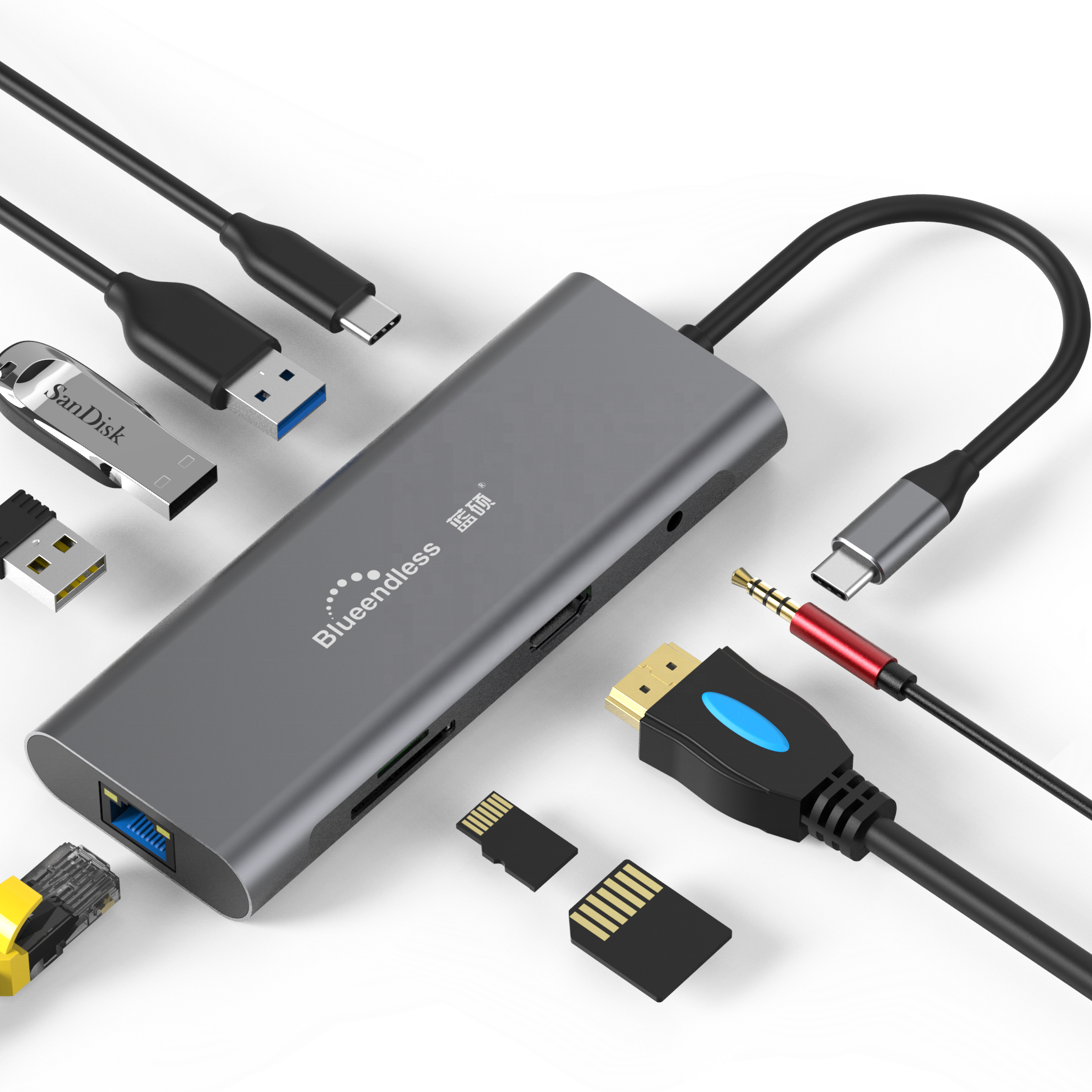 Usb-концентратор 9 в 1, алюминиевая док-станция 9 в 1 для ноутбука и MacBook