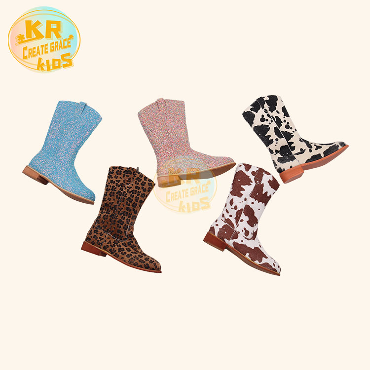 Kids Cowboy Boots Toddler Kids Glitter Leather Cowhide Print Cowboy Boots Girls Leopard Print Shoes Boots For Kids