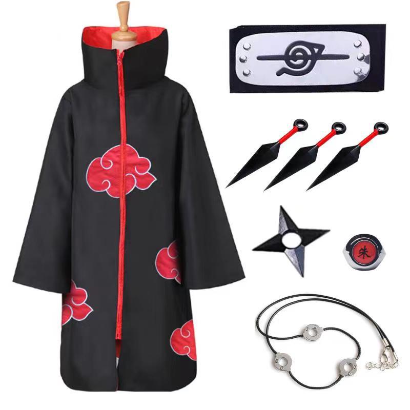 Wholesale Cheapest Anime Cloak Robe Rings Halloween Cosplay Costume Uniform with Headband and Ring Itachi ecoparty