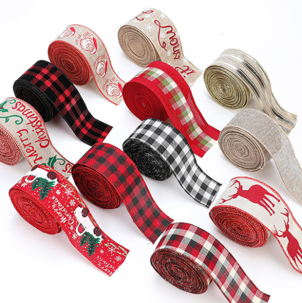 Natural Jute Burlap Wreath Crafts Decoration Printed Gift Wrap Christmas Tree Ribbons