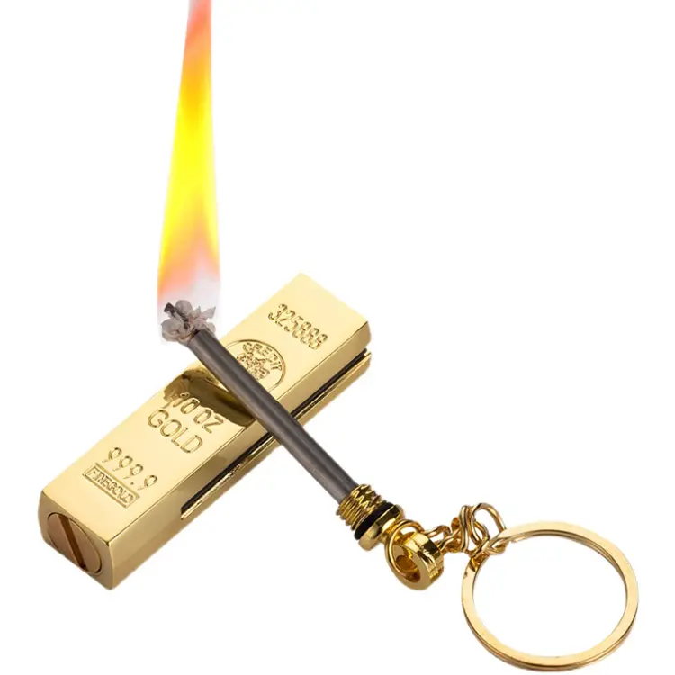 Creative gold bar shaped lighter vintage kerosene lighter match key chain