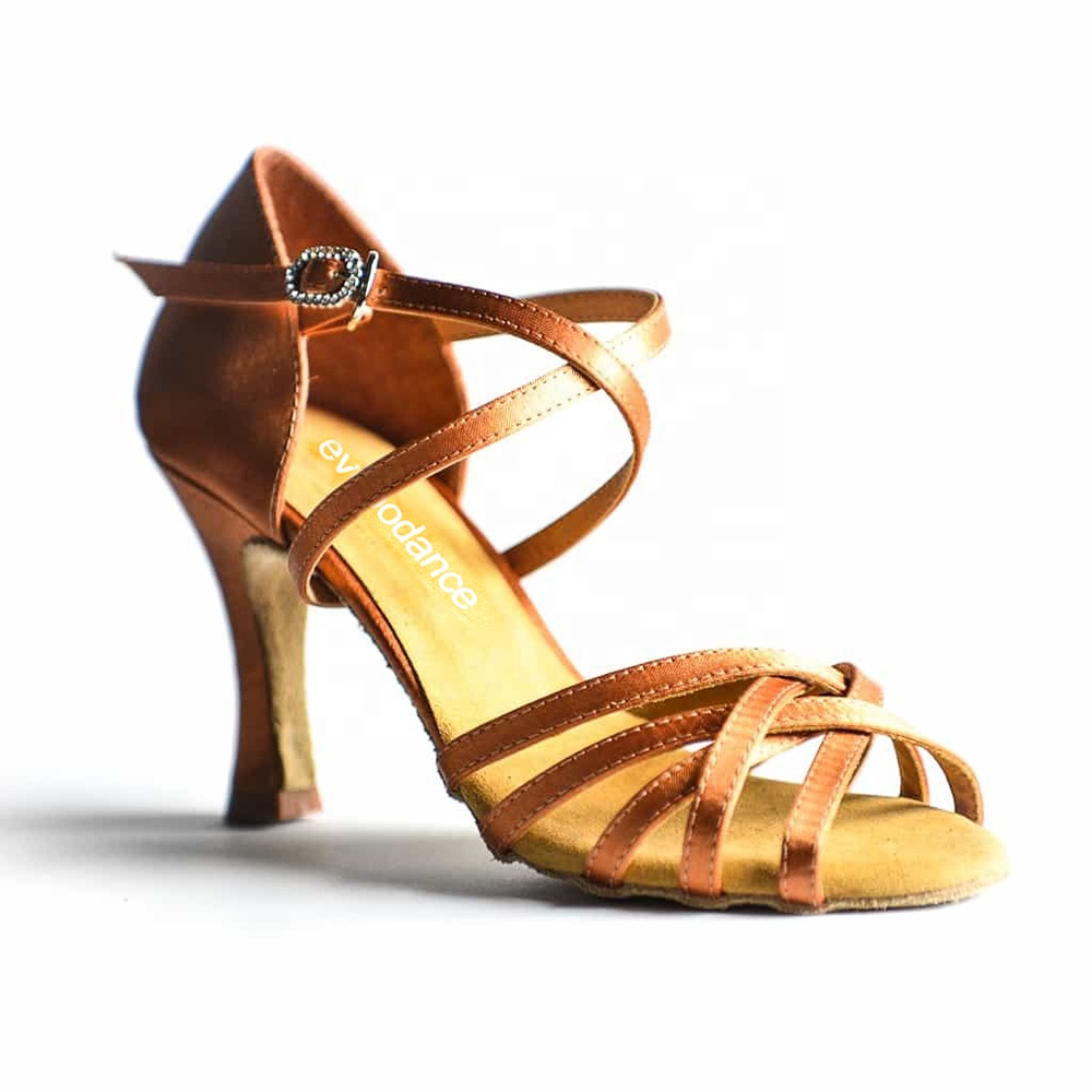 Коричневый атлас; Высокий каблук 7 см; Высота; Zapatos De Baile Latino Mujer для латинского танца Сальса обувь для латиноамериканских танцев, туфли для танцев