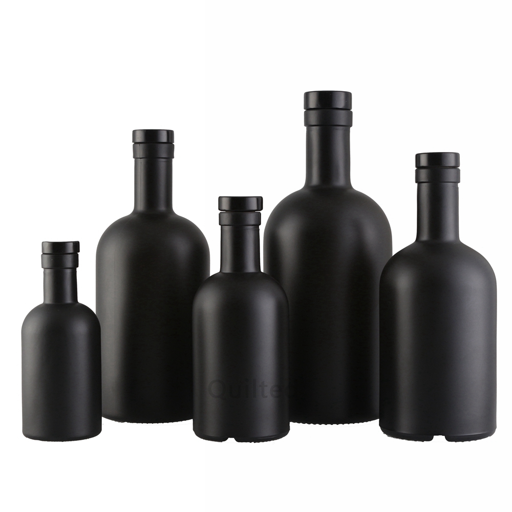 Matte black frosted 200ml 375ml 500ml 700ml 750ml 1000ml Empty round Vodka Spirit Whisky Wine Glass Bottle for Liquor with cork