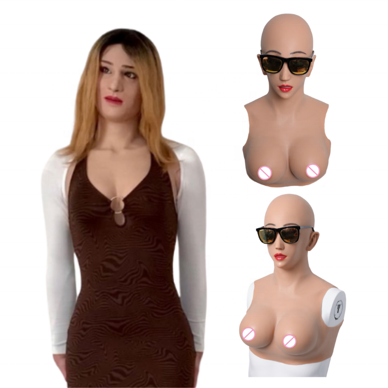 Shemale crossdresser face and breast silicone masks realistic female mask and breast form for cosplay drag queen