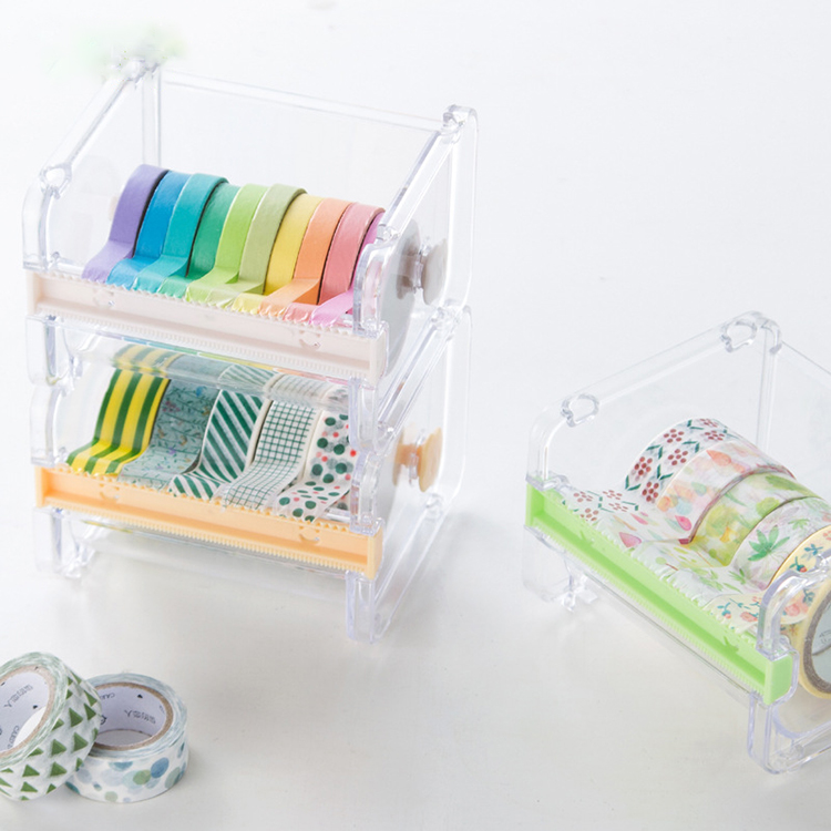Creative Acrylic Tape Dispenser Safety Cutter Office Stationery Tape Storage Box Transparent Tape Cutter Machine