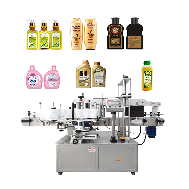 automatic square laundry detergent bottle double side etiquetadora de botellas c labeling machine for shampoo shower gel bottle