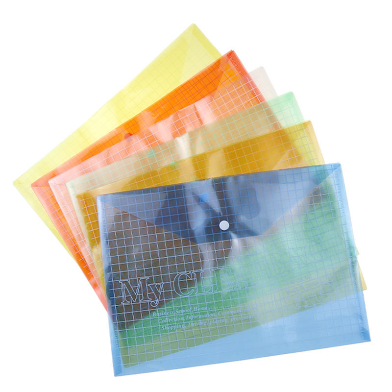 BECOL Colorful A4 Plastic Document Bag Waterproof Clear Snap Button Envelope Bag Paper File Filing Folder for School Office