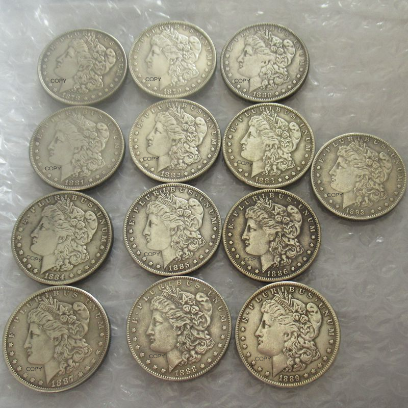 13PCS (1878-1893) CC Американский доллар Моргана Посеребренная копия Декоративные памятные монеты