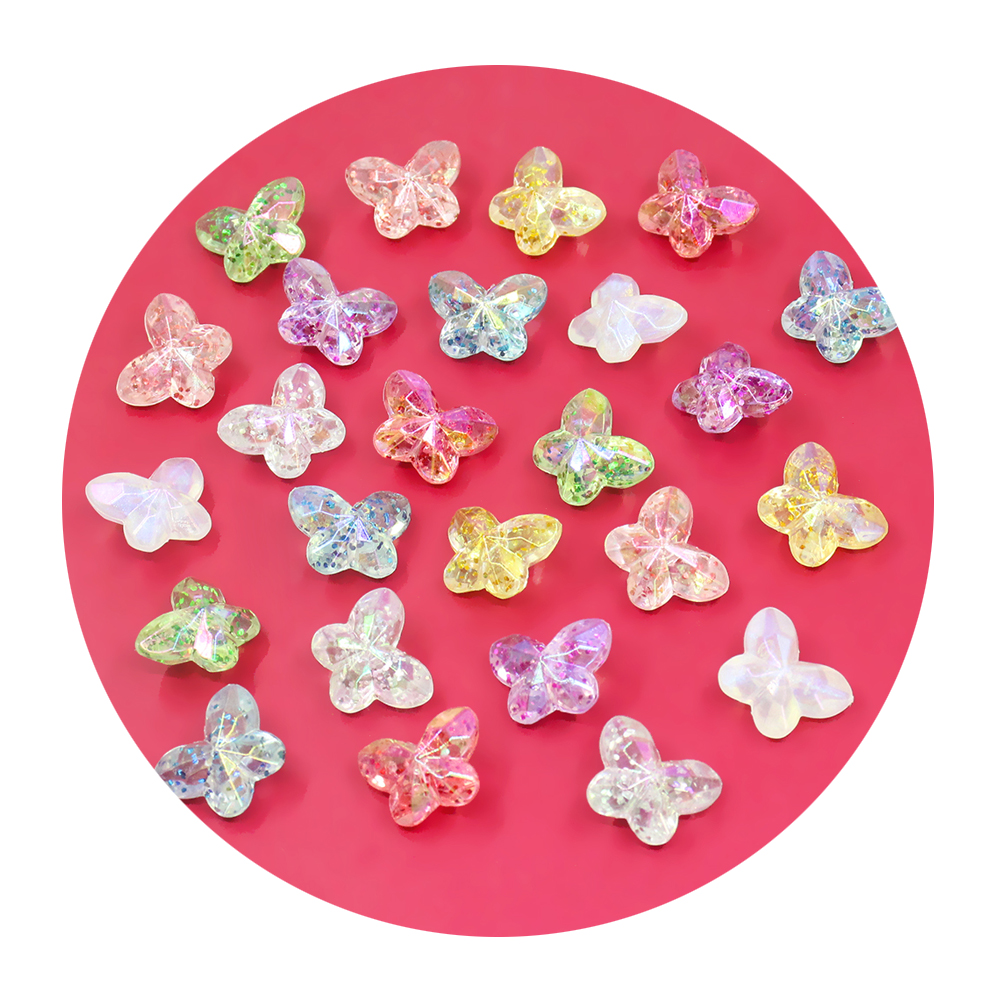 Colorful glitter butterfly acrylic Loose beads for diy bracelet necklace Phone chain beads hand-made material