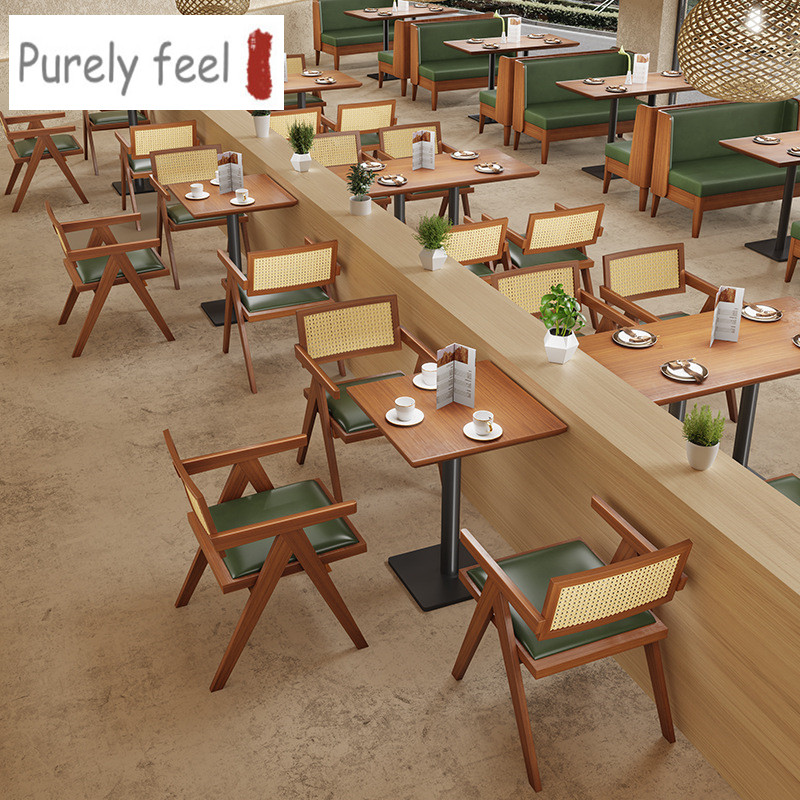 PurelyFeel диван-будка из ротанга из массива дерева кофейный столик и стул комбинированная мебель для ресторана
