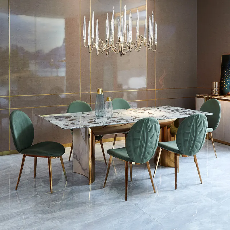 Luxury italy stainless steel dining table designs and dining table with chairs