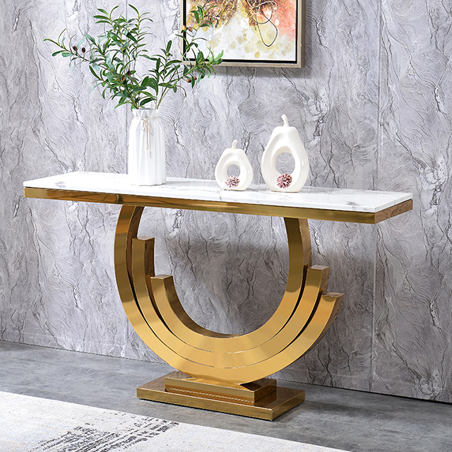 High end modern design white marble top stainless steel console table