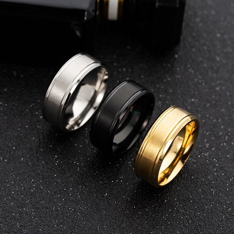 Wholesale custom 8mm glossy brushed matte ring fashion simple stainless steel ring for men and women
