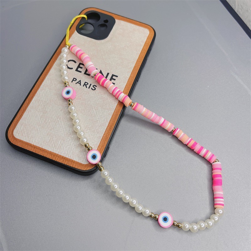 INS Fashion Pearls Colorful Bead Phone Chain for Girls Good Quality Boho Blue Eyes Beads Phone Strap