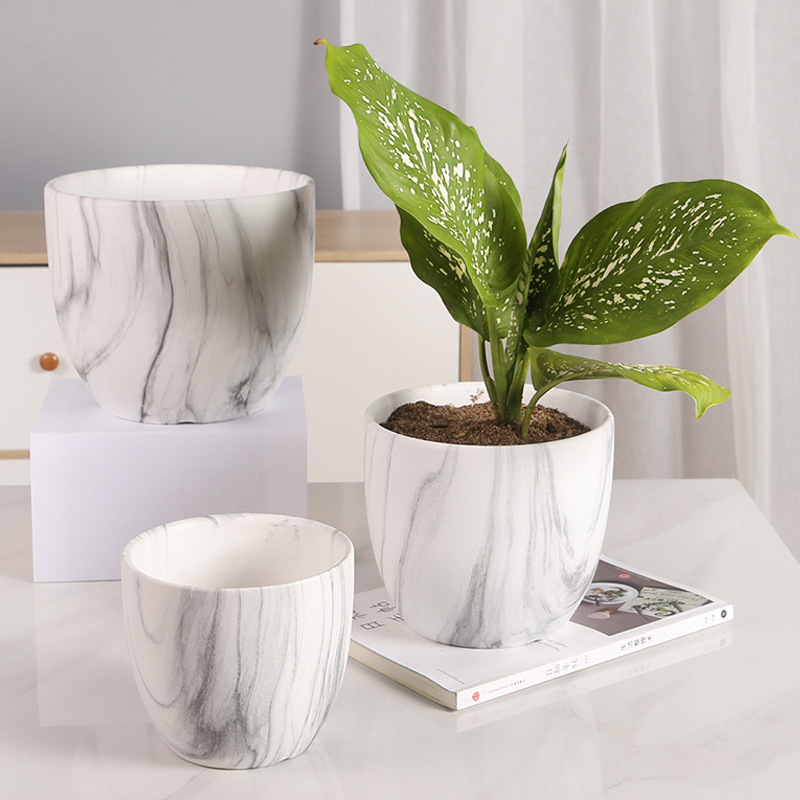 Creative Nordic modern ceramic flower pots green planter marbled for home and garden decor