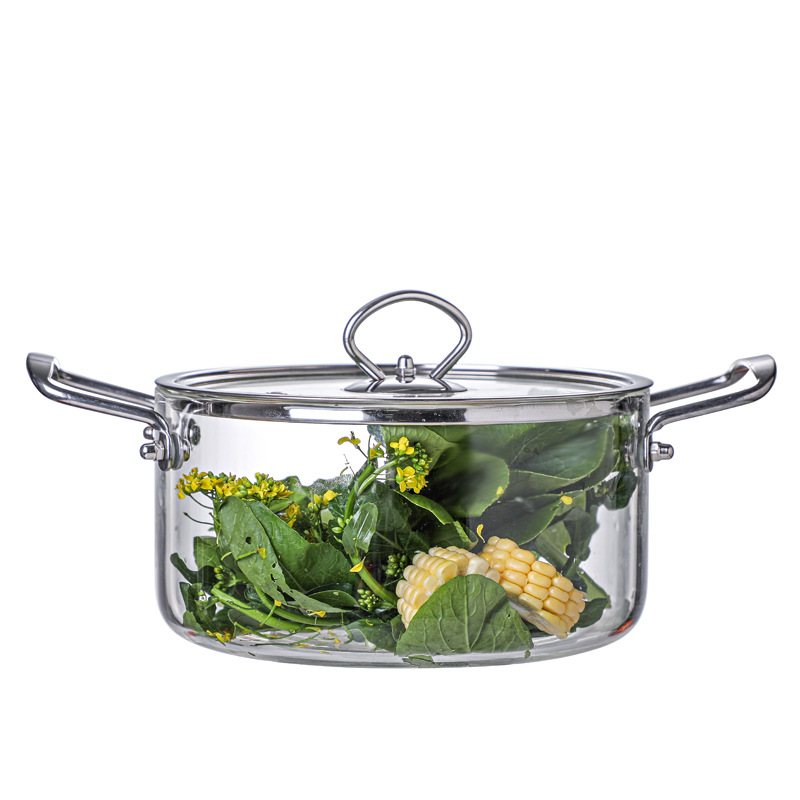 Manufactory Stainless Pot Set cooking pot set stainless steel cookware high borolicicate 2.5L glass cooking pot