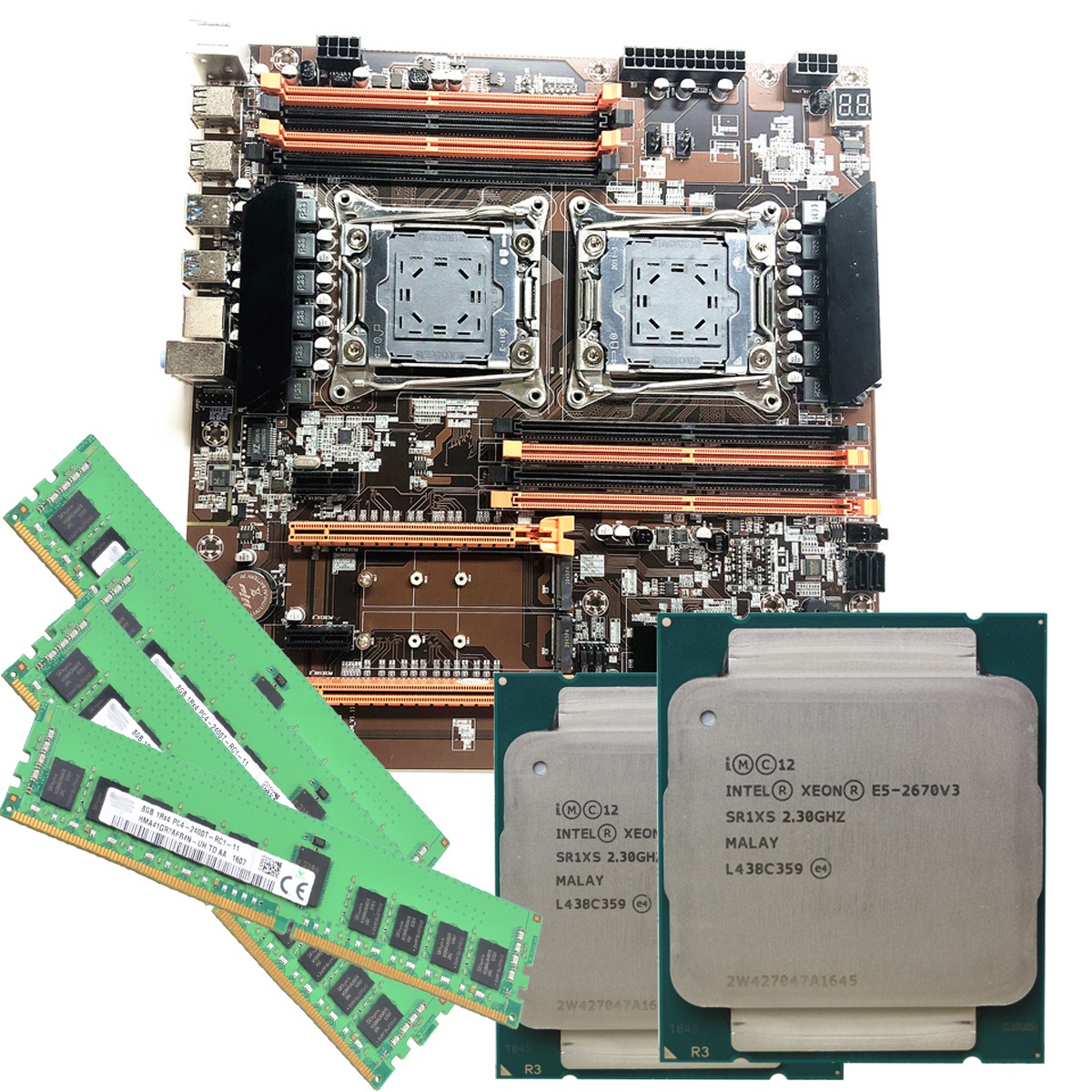 Материнская плата X99 с двойным процессором, с двойным Xeon E5 2670 V3 и 32 Гб DDR4 Sercer RAM