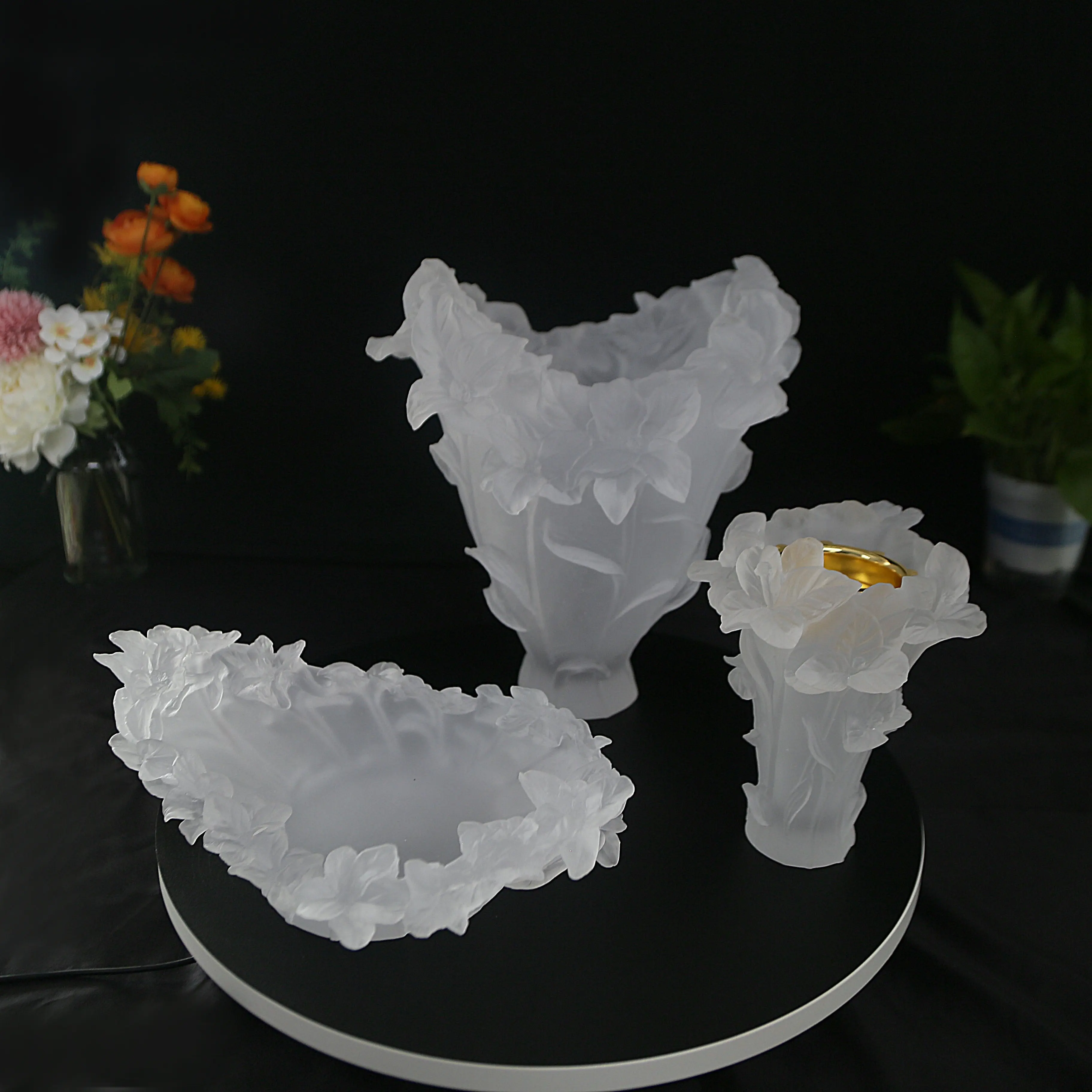 Latest Luxury Style Orchid Flower Vase Fruit Bowl Crystal Decorative Set For Home Wedding Hotel Office Ornament