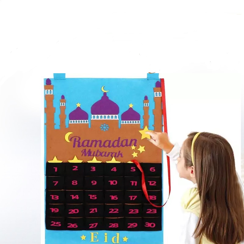 Мусульманский праздничный Декор Balram, Детские фетровые украшения eid mubarak, карманный Рамадан, календарь с обратным отсчетом на 30 дней, украшения