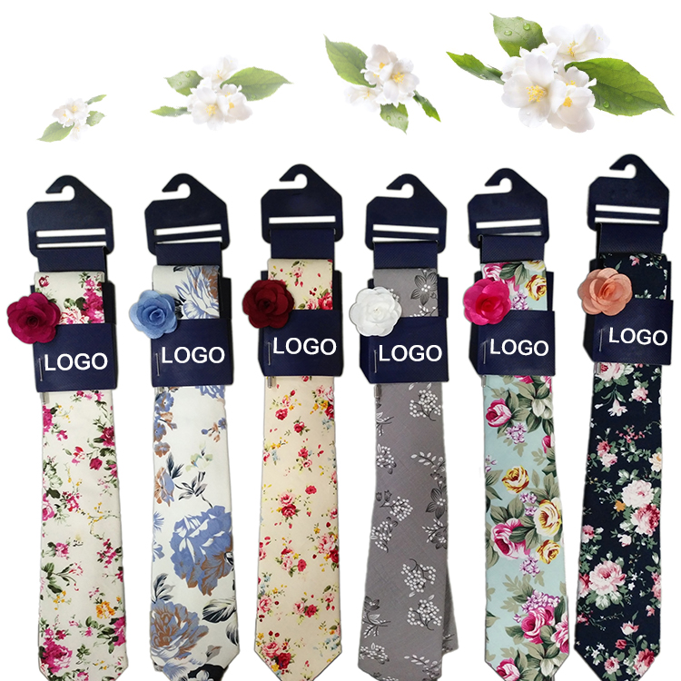Dacheng Floral Printed Neckties and Boutonniere Set Cotton Tie & Corsage for Men Wedding Favors Gifts