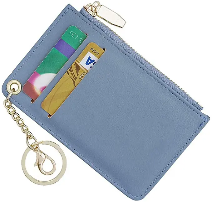 Small Wallet For Women Slim Leather Card Case Holder Wallet Coin Purse with Keychain