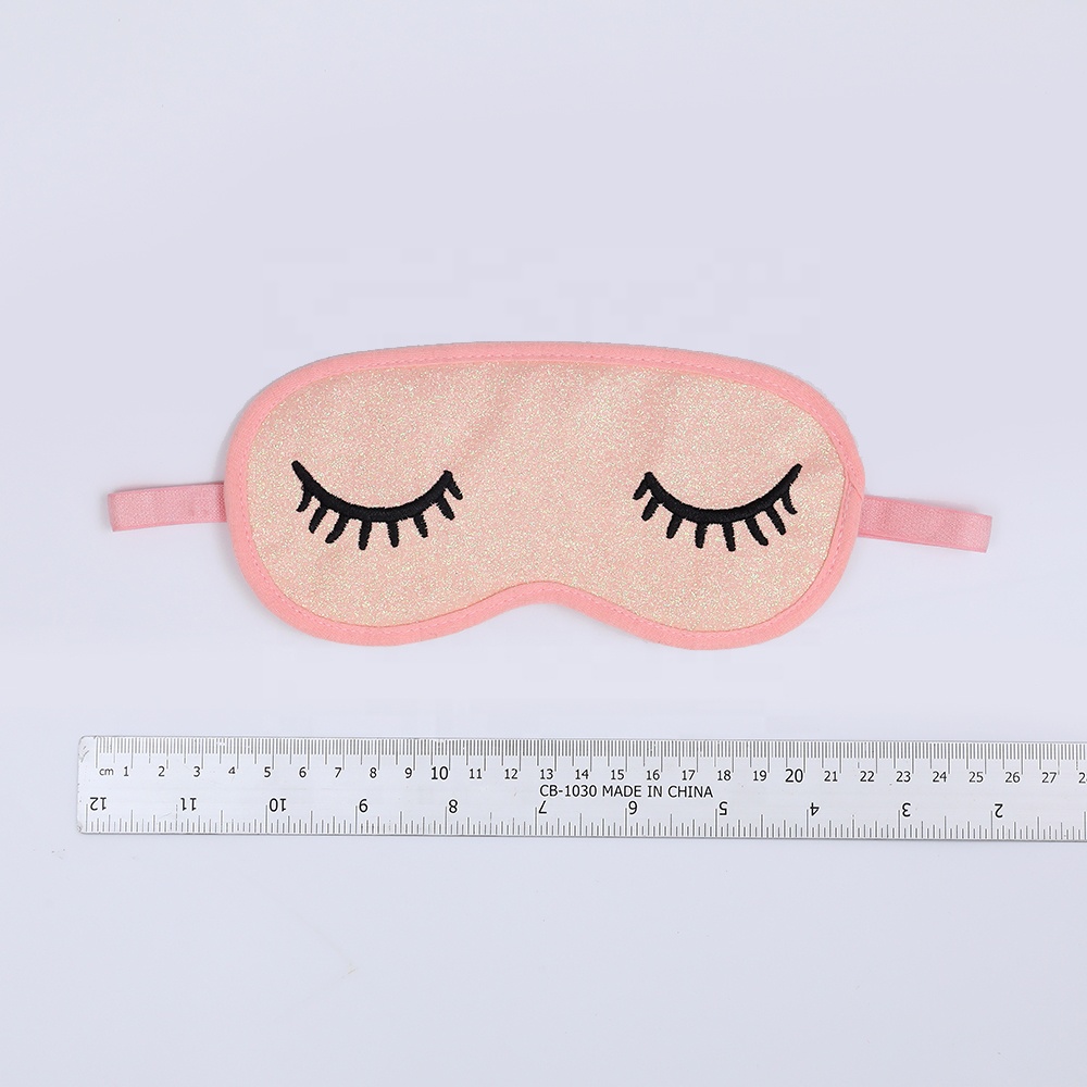 Cartoon Cute Glitter Fabric Blindfold Travel Sleep EyeMask With Embroidered Eyelashes For Sleeping