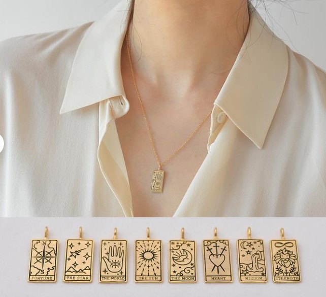 New Arrival Symbolic Necklace 18k Stainless Steel Gold Plated Horoscope Tarot Card Pendant Necklace With Initial Coin