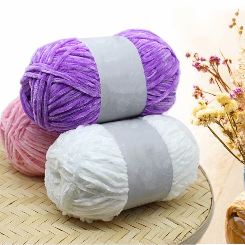 100% Polyester Yarn 5mm Medium Thick Chenille Yarn for Hand Knitting Handmade DIY Crochet Sweater Scarf or Bag