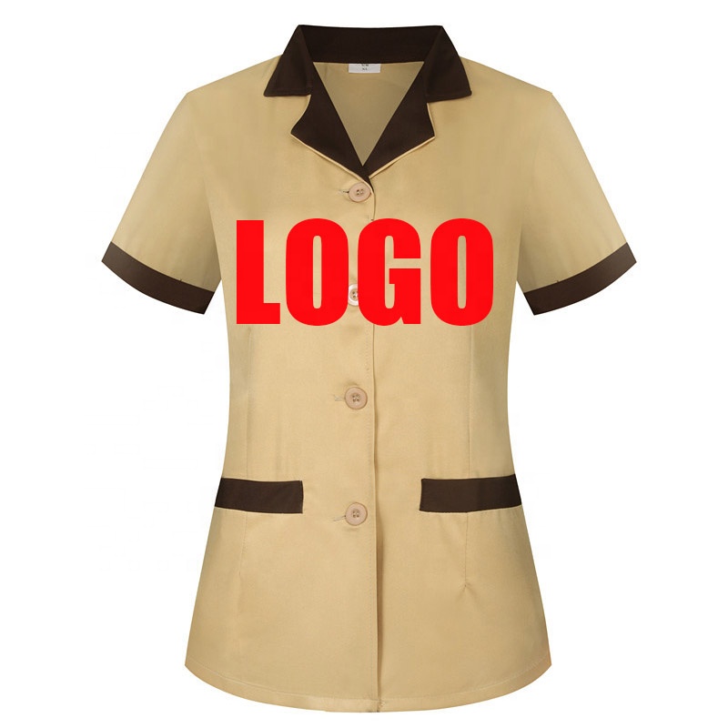 RX Custom your brand color patchwork short sleeve shirt hotel uniform staff uniform hotel housekeeping hotel uniforms