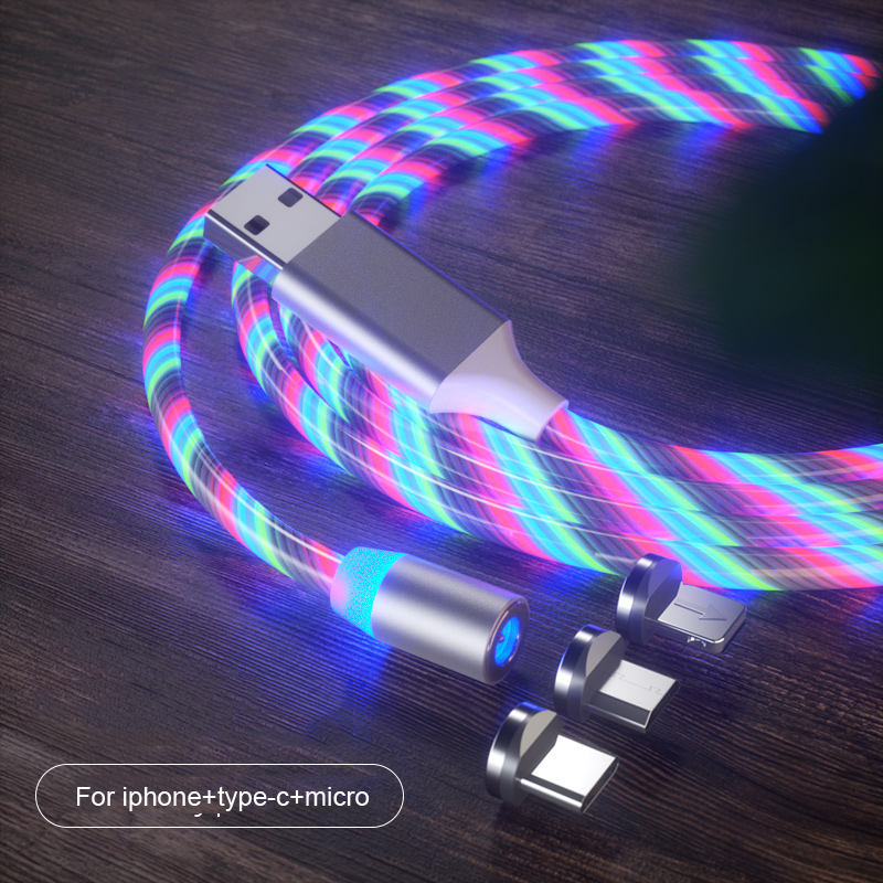 Usb-кабель зарядный Магнитный со светодиодной подсветкой, 3 в 1, 1 м