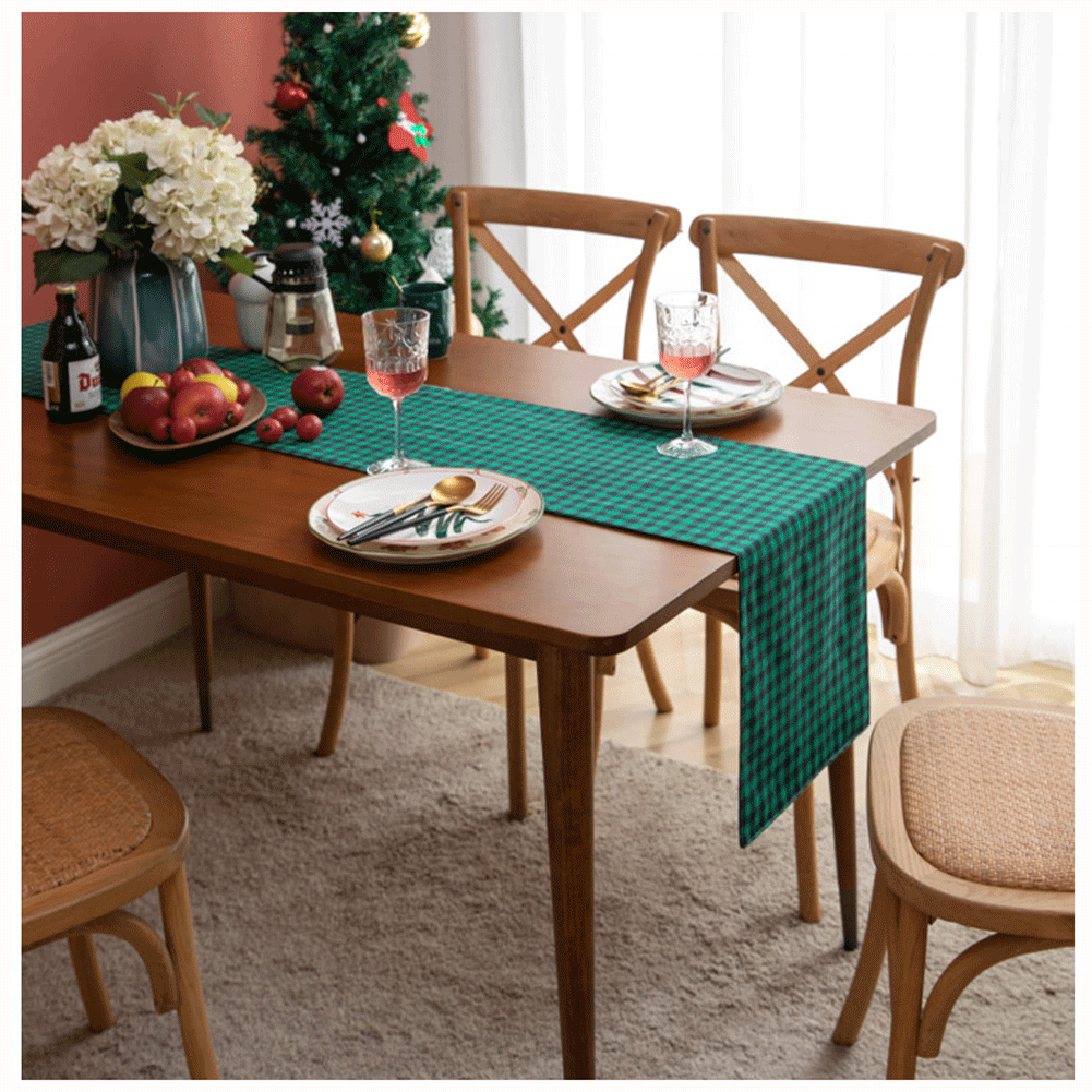Christmas Checkered Square table runner Washable Water Resistance Wrinkle Free Cotton Fabric Kitchen Dinning table runner