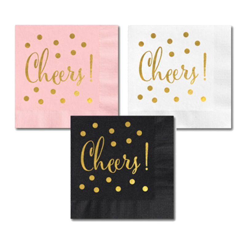 custom printed beverage napkin, foil stamping dot rose gold paper napkin, bar napkin