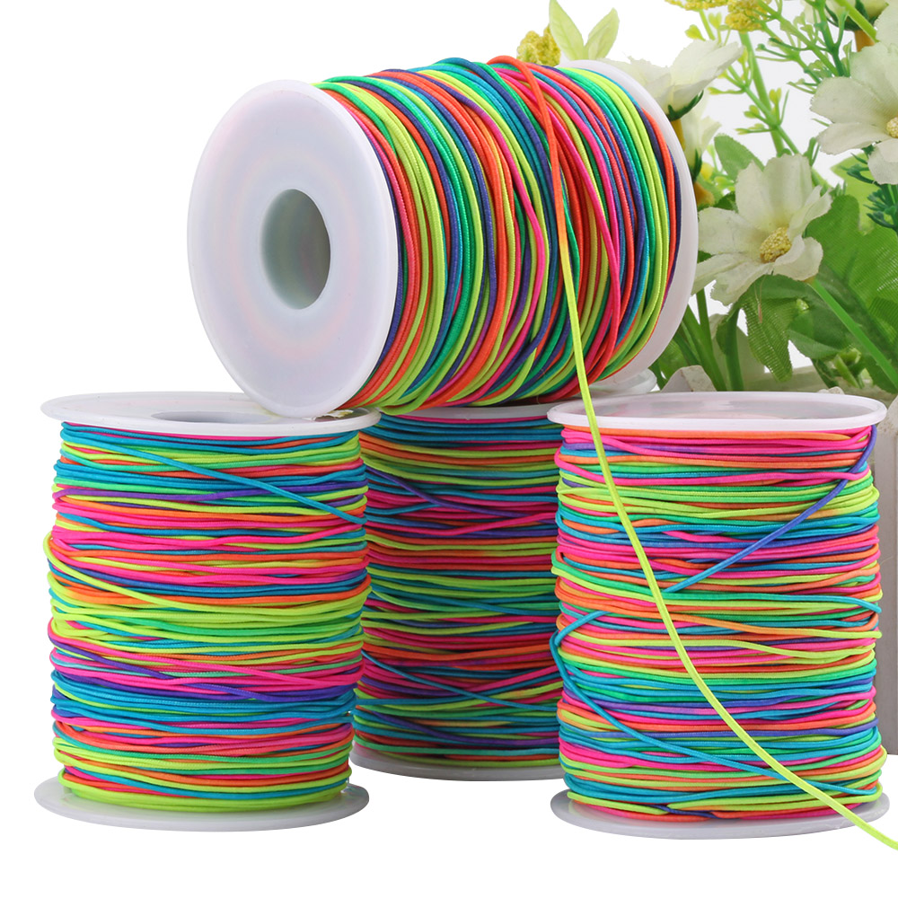 1.2mm 1.5mm Rainbow Elastic Cord - 100m Colorful String for Bracelet Making, Bungee rope, Stretch String for Craft