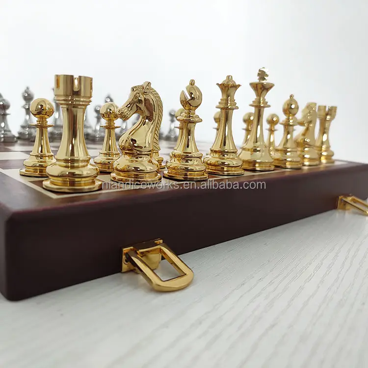 Bulk Luxurious Chess Pieces Custom Shape. Customized Logo Customized Material Small Metal Chess Board Only