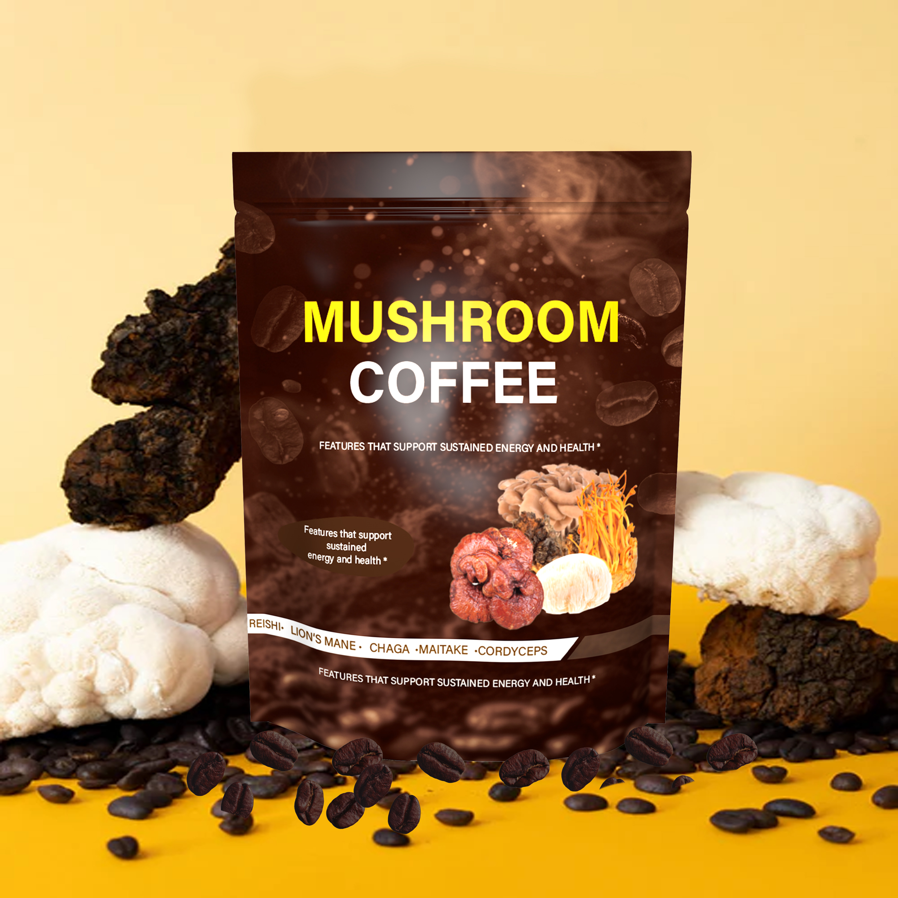 OEM Private Label Wholesale Bulk Sugar Free 100% Natural Reishi Lions Mane 6 In 1 Instant Mushroom Coffee