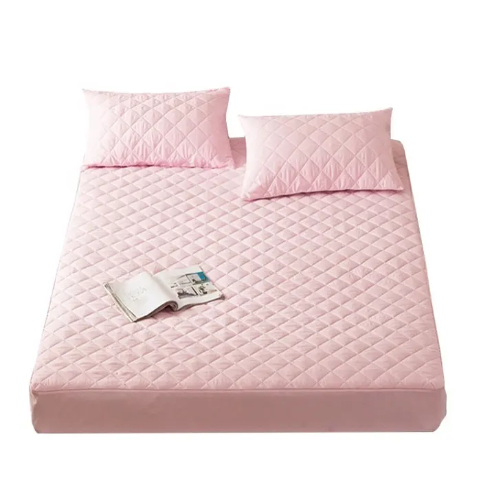 Pure Pink White Color Waterproof Mattress Protector Bed Cover King Size