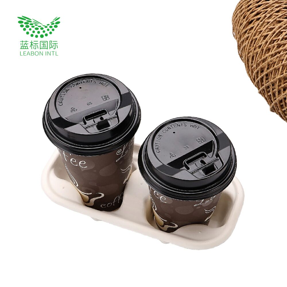 Лоток для чашек из целлюлозы биоразлагаемый 2 чашки Перевозчик EcoQuality - Compostable, Recyclable-для горячих и холодных напитков. Эко-дружественных