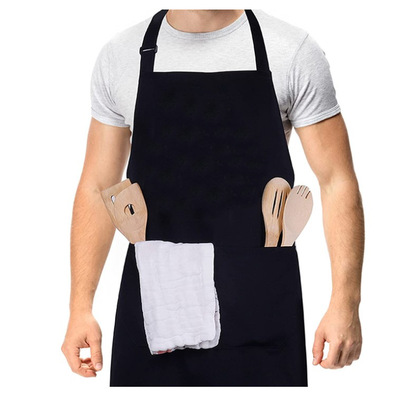 Wholesale Custom Logo Black Cotton Polyester Waterproof Chef BBQ Cooking Cleaning Bib Aprons For Cafe Restaurants Kitchen Apron